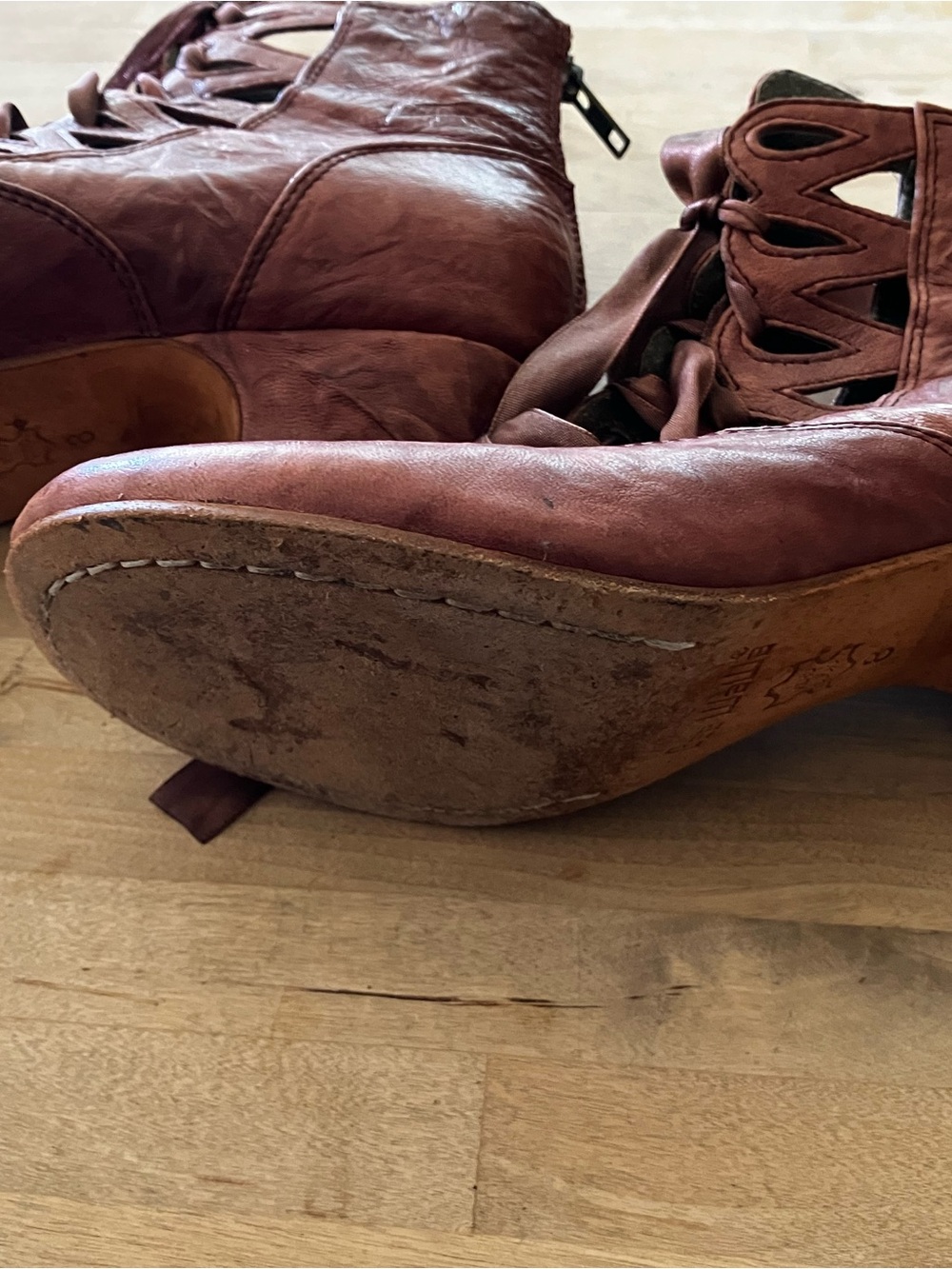 Anthropologie Burgundy Lace-Up Cutout Ankle Booties - Picture 4 of 6